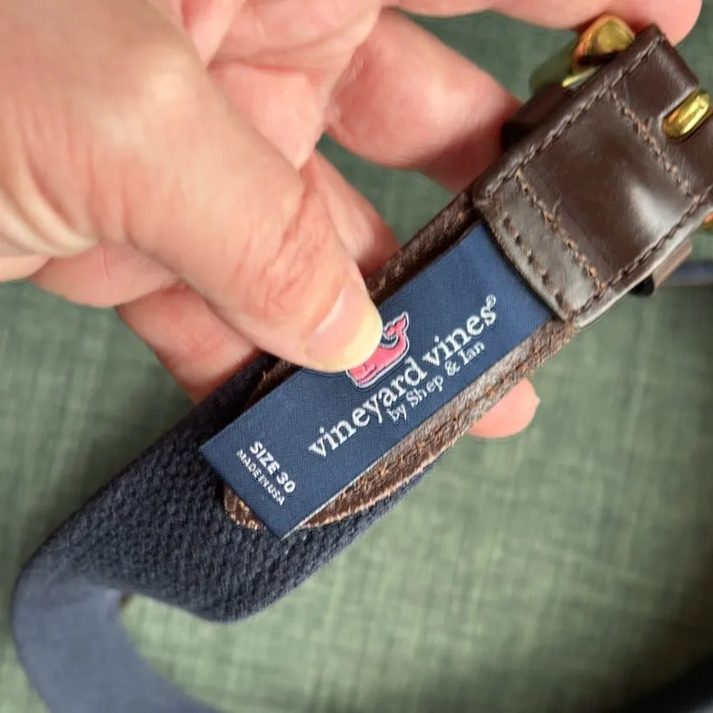 Vineyard Vines boys kids USA Flag America Brown Leather & Navy Flag Belt size 30